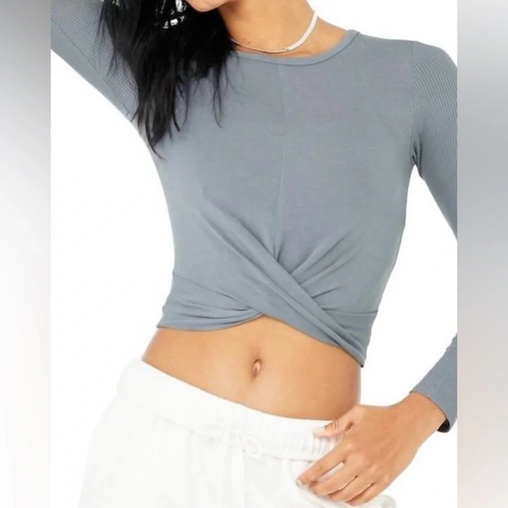 Alo Cover Long Sleeve Top Steel Blue XS
